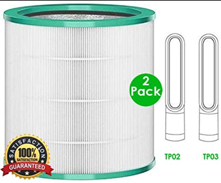 AQUA GREEN Replacement TP02 HEPA Filter for Dyson TP01,TP02, TP03 Tower Purifier Compare to Part # 968126-03 (2 Pack)