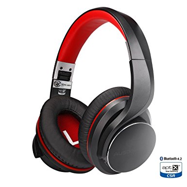 AUSDOM AH3 Wireless Bluetooth 4.2 Over-Ear Headphones Foldbable Wired Headset with Mic Apt-X Low Latency Fast Audio Bass Sound Noise Isolating Comfortable Leather Earphones for Cell Phone TV PC Gaming