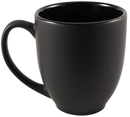 ITI Ceramic Bistro Hilo Coffee Mugs with Pan Scraper, 14 Ounce (4-Pack, Black)