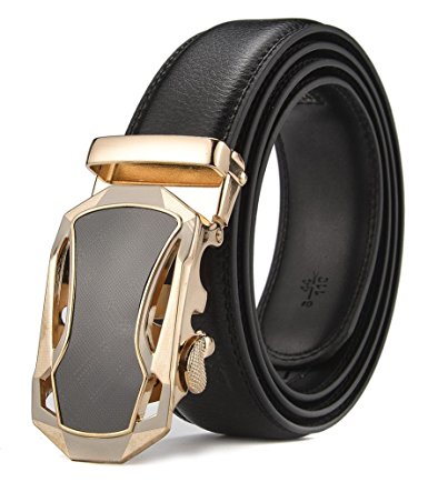 Xhtang Men's Jefferson Buckle with Automatic Ratchet Leather Belt 35mm Wide 1 3/8"