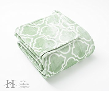 Aloisia Ultra Velvet Plush All-Season Super Soft Blanket with Lattice Scroll Design. Use as a Lightweight Warm Bed Blanket Year Round. By Home Fashion Designs Brand. (Twin, Basil Green)