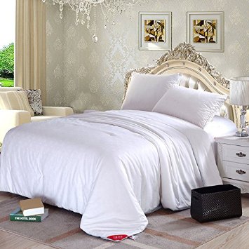 Silklover Pure Long Fiber Mulberry Silk Comforter with Cotton Satin Sateen Cover Twin Size 68"*86" for Summer