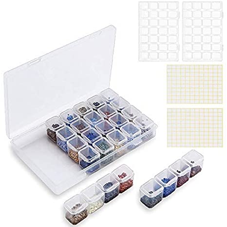 3 Pack Diamond Embroidery Boxes, 28 Grids Slot Diamond Painting Beads Storage Boxes, 5D Diamond Painting Accessories Craft Storage Containers with Marker Stickers