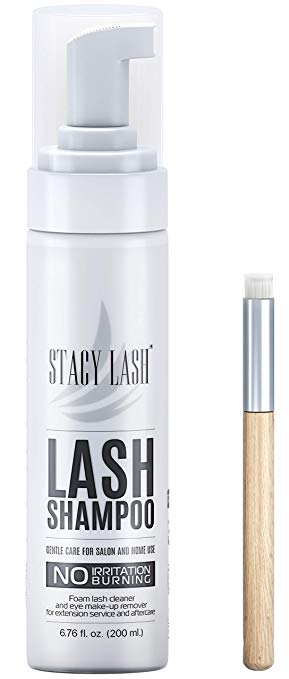 200ml BIG Eyelash Extension Shampoo Stacy Lash   Brush/Eyelid Foaming Cleanser/Wash for Extensions and Natural Lashes/Paraben & Sulfate Free Safe Makeup & Mascara Remover/Professional & Self Use