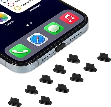 CaseBuy 10x Anti Dust Plugs for iPhone 14, 14 Pro Max, 13, 13 Pro, 12, 12 Pro Max, 11, 11 Pro, X, XS, XR, 8, 7, iPhone Charging Port Dust Cover | Silicone iPhone Dust Plugs, Black