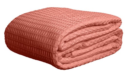Deluxe 100% Soft Cotton Thermal Waffle Weave Blanket - TWIN Size - ROSE