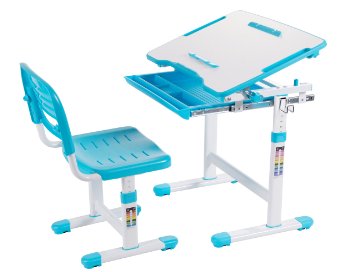 Wymo Kids Ergonomic Adjustable Childrens Desk & Chair With Drawing Paper Roll (Blue)