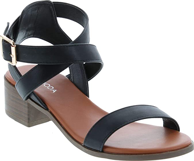 TOP Moda Vision-75 Women's Ankle Wrap Adjustable Buckle Stacked Chunky Heel Sandal