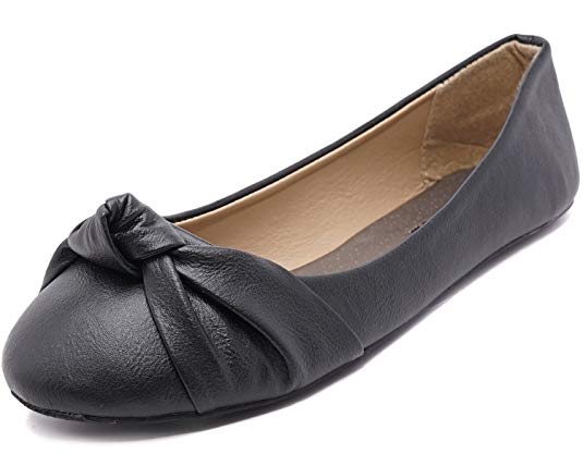 Charles Albert Women's Knotted Front Loafer Leather Round Toe Ballet Flats