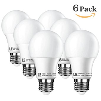 LE 10W A19 E26 LED Bulbs, 60W Incandescent Bulb Equivalent, 810lm, Daylight White, Medium Screw, LED Light Bulbs, Pack of 6 Units