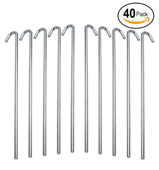 RamPro Tent Garden Stakes Heavy Duty, Galvanized Steel Pegs Rust-Free (9")