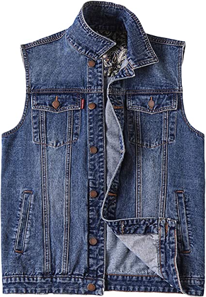 PRIJOUHE Men's Denim Vest Jean Vest Black Denim Motorcycle Black Blue Biker Plus Size Sleeveless