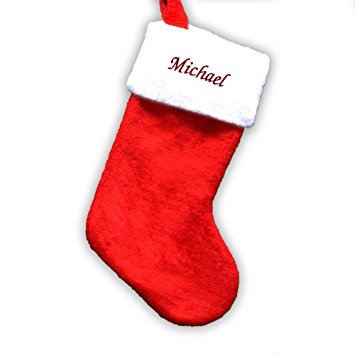 GiftsForYouNow Embroidered Red Plush Personalized Christmas Stocking, 19" Long