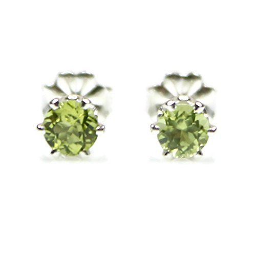 Small Peridot Earrings 925 Sterling Silver Jewelry Green 4mm Round Faceted Natural Gemstone Studs August Birthstone