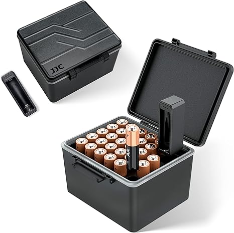 28 Slots AA Double A Battery Case Holder with Removable Battery Tester, Water-Resistant & Shockproof AA Battery Storage Box