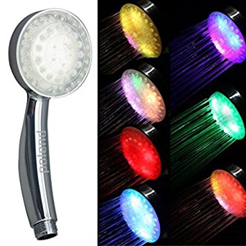 POLEND Rainbow 7 Color Changing LED Light Handheld Showerhead, Bathroom Showerhead, Easy Install, Water Powered (two-year warranty)