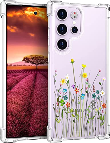 Topgraph Samsung Galaxy S23 Ultra Case Floral Flower Clear Cute for Women Girly Designer Girls, Transparent Phone Case Floral Design Compatible with Samsung Galaxy S23 Ultra (Flower Bouquet Wild)