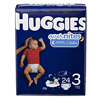 HUGGIES OverNites Diapers, Size 3 (16-28 lb.), 24 ct, Overnight Diapers, Jumbo Pack (Packaging May Vary)