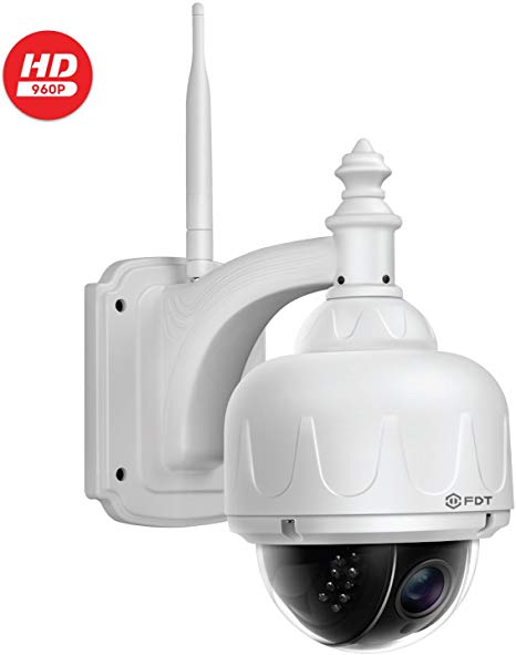 FDT PTZ WiFi Camera Home Wireless IP Security Surveillance System with Pan Tilt 4X Optical Zoom 65ft Night Vision and Outside Waterproof Weatherproof Outdoor HD 960p Video Motion Detection FD7903W
