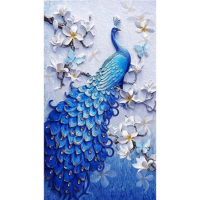 DIY 5D Diamond Painting Kit by Numbers for Adult Kids, Full Drill Large Lucky Bird Peacock Animal Embroidery Painting for Home Wall Decor Painting Arts Craft (16"x24")