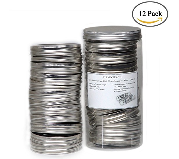 Wide Mouth Mason jar Rings Bands Sainless Steel 12 Pack (Jar Not Include) …