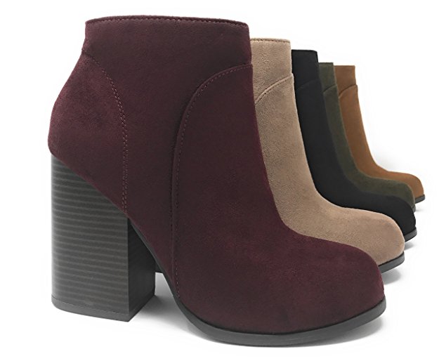 MVE Shoes Women's Shoe Faux Suede Stacked High Chunky Heel Ankle Boots