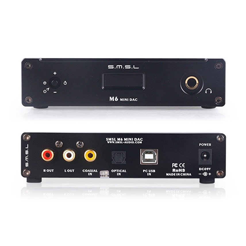 SMSL M6 Asynchronous USB Optical Digital Hifi Stereo Decoder DAC 32bit 384KHZ Integrated Headphone Amplifier AMP Black
