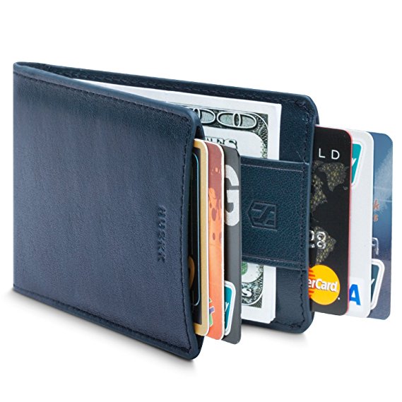 Slim Front Pocket Leather RFID Wallet for Men with Strap Money Clip - Premium Quality Leather - Up to 8 Cards