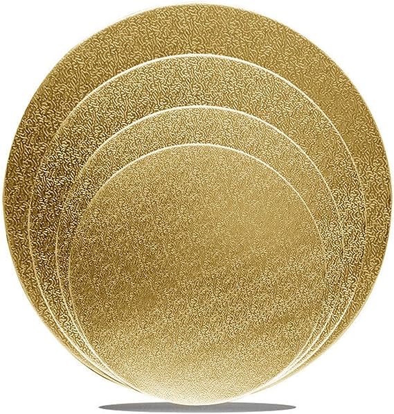 4 Pack Cake Boards Golden Round Cake Circles 6, 8, 10, 12 Inch Cake Base Cardboard, 1 of Each Size Set for Baking Cake, Gold