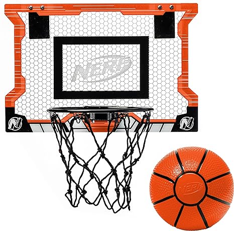 NERF Pro Hoop Basketball Set - Pro Hoop Mini Hoop Set with Mini NERF Basketball - Steel Rim Great for Dunking - Over The Door Basketball Hoops