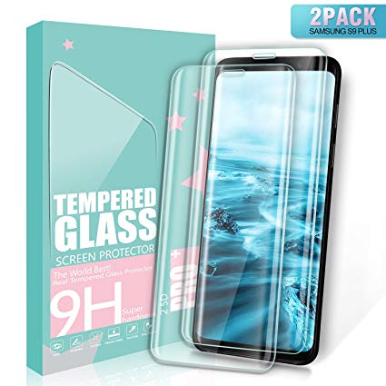 SGIN Galaxy S9 Plus Screen Protector, [2 Pack]Ultra HD Premium Tempered Glass Screen Protector, Scratch-Resistant, Bubble Free, Anti-Fingerprint, 9H Hardness, For Samsung Galaxy S9 Plus - Transparent