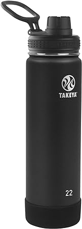 Takeya Actives Insulated Stainless Steel Water Bottle with Spout Lid, 0.7 Liter / 22 Ounce, Onyx