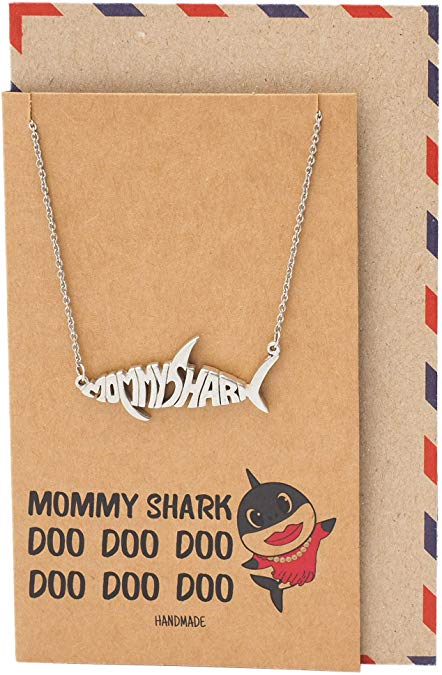 Quan Jewelry Baby Shark Necklace, Fish Aquatic Jewelry, Baby Shark Necklace, Megalodon Sharkticon Jaws Inspired Pendant Charm, Mommy Shark Necklace