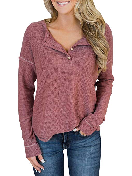 Inorin Womens Henley Sweater Fall Button Down Pullover Knit Long Sleeve Loose Fit Jumper Tops