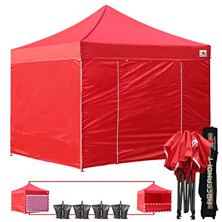 （18  colors）AbcCanopy Commercial 10x10 Ez Pop up Canopy, Party Tent, Fair Gazebo with 6 Zipped End Sidewalls and Roller Bag Bonus 4x Weight Bag (red)