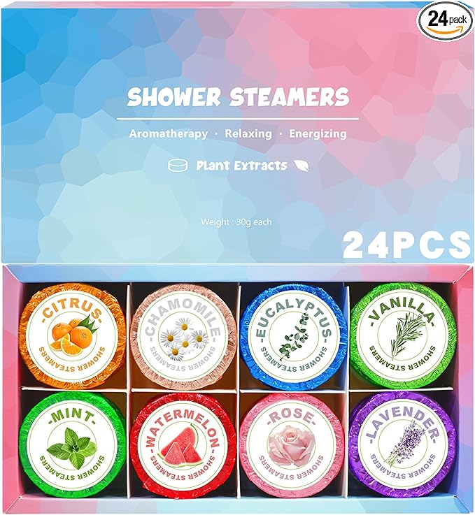 Shower Steamers Aromatherapy - 24 Pack Natural Plant Essential Oil Shower Bombs Gift Set, Spa Shower Tablets for Stress Relief & Self-Care, Birthday, Christmas Gift Set for Women Men Mom and Father