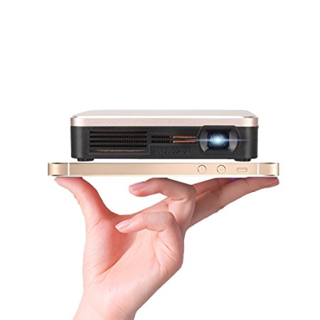 UHURU® Palm-sized Mini WIFI Video Projector for Movies, Presentations, Home Theater, Office, Outdoor with 120min Battery Play, 120’’ Display, Portable and Rechargeable (Gold)