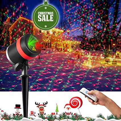 Laser Christmas Lights, HOSYO Red Green 2 Colors with 8 Patterns Laser Lights 3 Motions with Remote Control, IP65 Waterproof Spotlight for Garden Holiday Party Outdoor Decoration