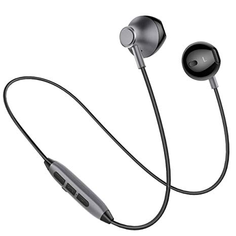 Bluetooth Headphones, Wireless Sport Earphones, in-Ear HD HiFi Stereo Earphone with Noise Cancelling Mic, Secure Fit, Sweatproof, IPX4 Waterproof, Magnetic, Lightweight, for Gym, Running (Black)
