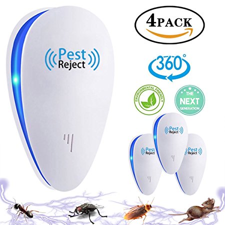 Tomu Ultrasonic Pest Repeller for Bugs and Insects, Mice Repellent to Repel and Prevent Mouse, Ant, Mosquito, Spider, Rodent, Roach,Child and Pets Safe Control(4 Packs)