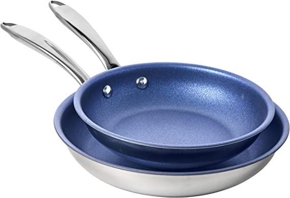 Granitestone Stainless Steel Nonstick Fry Pan Set, Tri-Ply Base, Stainless Steel 10” & 11” Skillets with Nonstick Mineral Coating, 100% PFOA Free, Cool Touch Handles, Induction, Oven & Dishwasher Safe