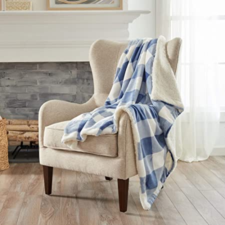 Home Fashion Designs Premium Reversible Two-in-One Sherpa and Fleece Velvet Plush Blanket. Fuzzy, Cozy, All-Season Berber Fleece Throw Blanket. (Buffalo Check - Navy)