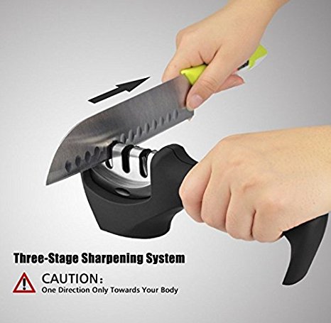 Knife Sharpener Kitchen Knife Sharpener with 3 Stage Diamond Coated Non Electric, Manual, for Pocket Knife Serrated Knife Stainless Steel
