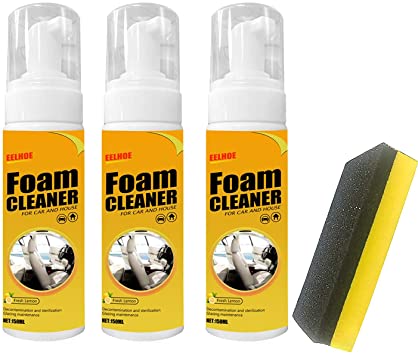 KCRPM Multipurpose Foam Cleaner Spray, Foam Cleaner for Car and House Lemon Flavor, All-Purpose Household Cleaners for Kitchen, Bathroom, Car (30ml,3PCS)