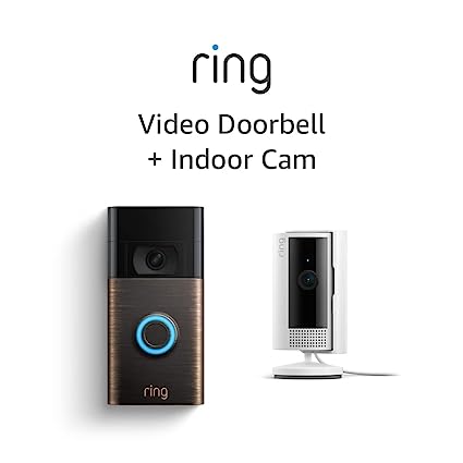 Ring Video Doorbell, Venetian Bronze with All-new Ring Indoor Cam, White