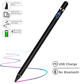 Stylus Pen for Touch Screens,ABsuper Rechargeable Active Electronic Pencil Compatible with iPad Pro and Most Tablet with Anti-fouling Glove and Perfect for Writing,Drawing (Black)