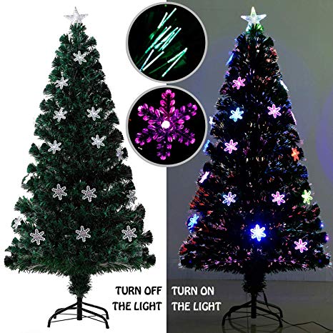 EFORINK Fiber Optic Christmas Tree 6ft with 30 LED lights, Xmas Artificial Christmas Tree with Multicolor Pre-lit LED Lights and Snowflake, Decoration for Home and Office (6 feet/1.8m)