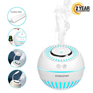 FAMEDY Mini Humidifier&Aroma Diffuser Ultrasonic Diffuser with Colorful LED Lights, Travel Portable Cool Mist Humidifiers, Baby Humidifier for Home, Bedroom, Baby Room, Car Office (White, 380ML)