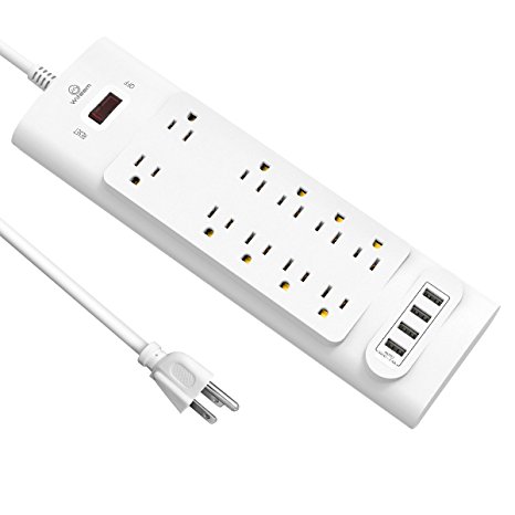 Surge Protector Power Strip with 10 Outlets & 4 USB Ports and 6ft Power Cord USB Charger (White)