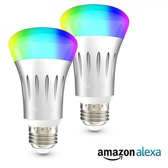 Smart LED Light Bulb, Maxcio WiFi Multicolored LED Party Light, Dimmable, Free APP Remote Control, Compatible with Alexa and Google Home - 7W E27(60 Watts Equivalent) (2 Packs - Version 2)